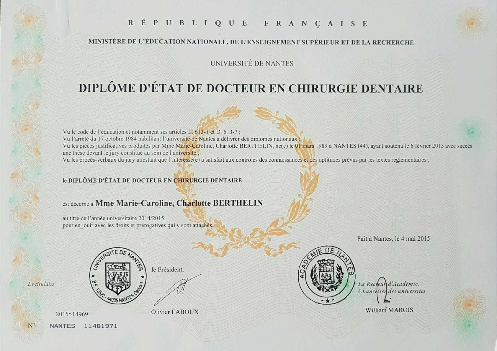 Diploma of Dentistry