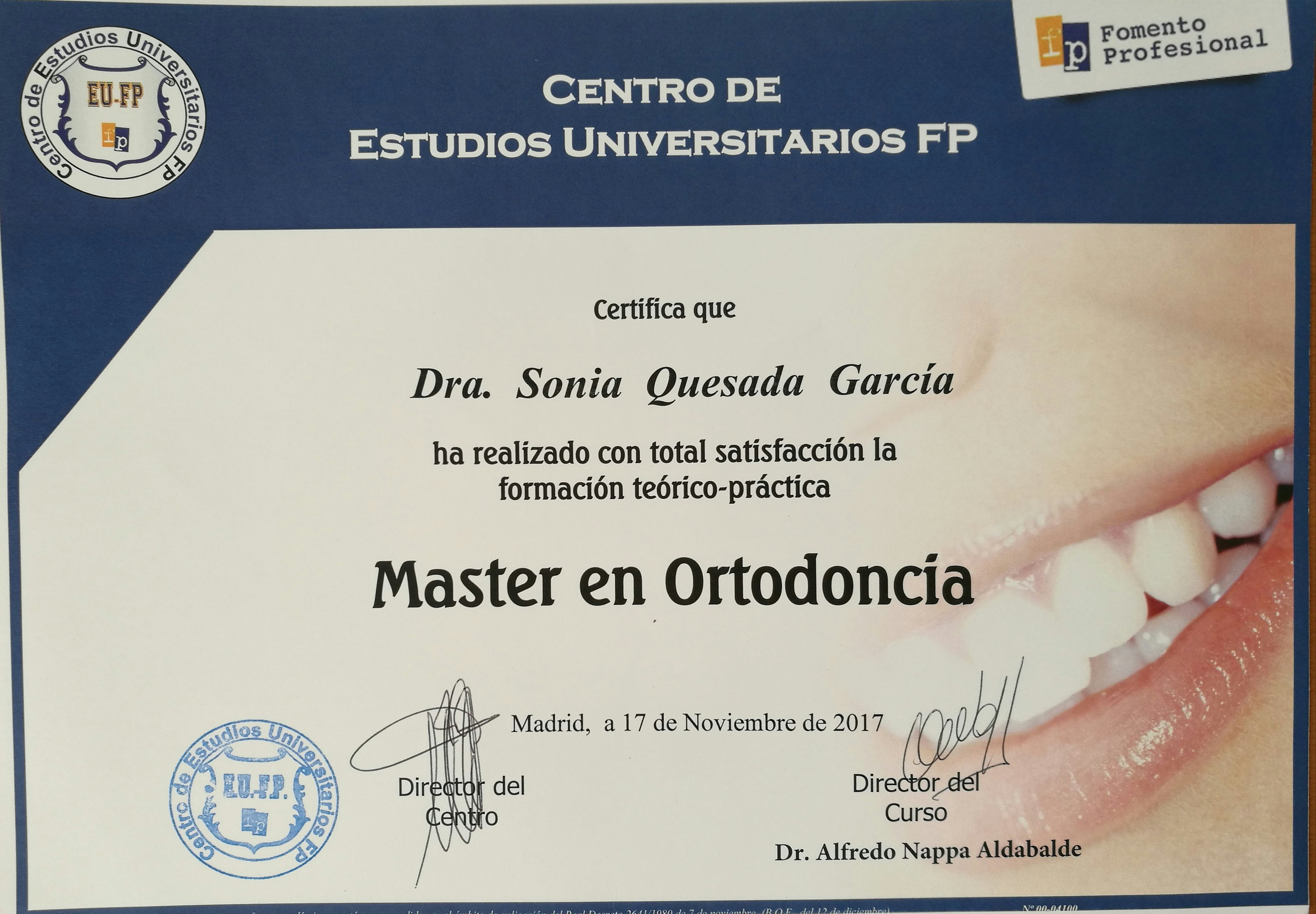 Certificate of Masters of Orthodontics