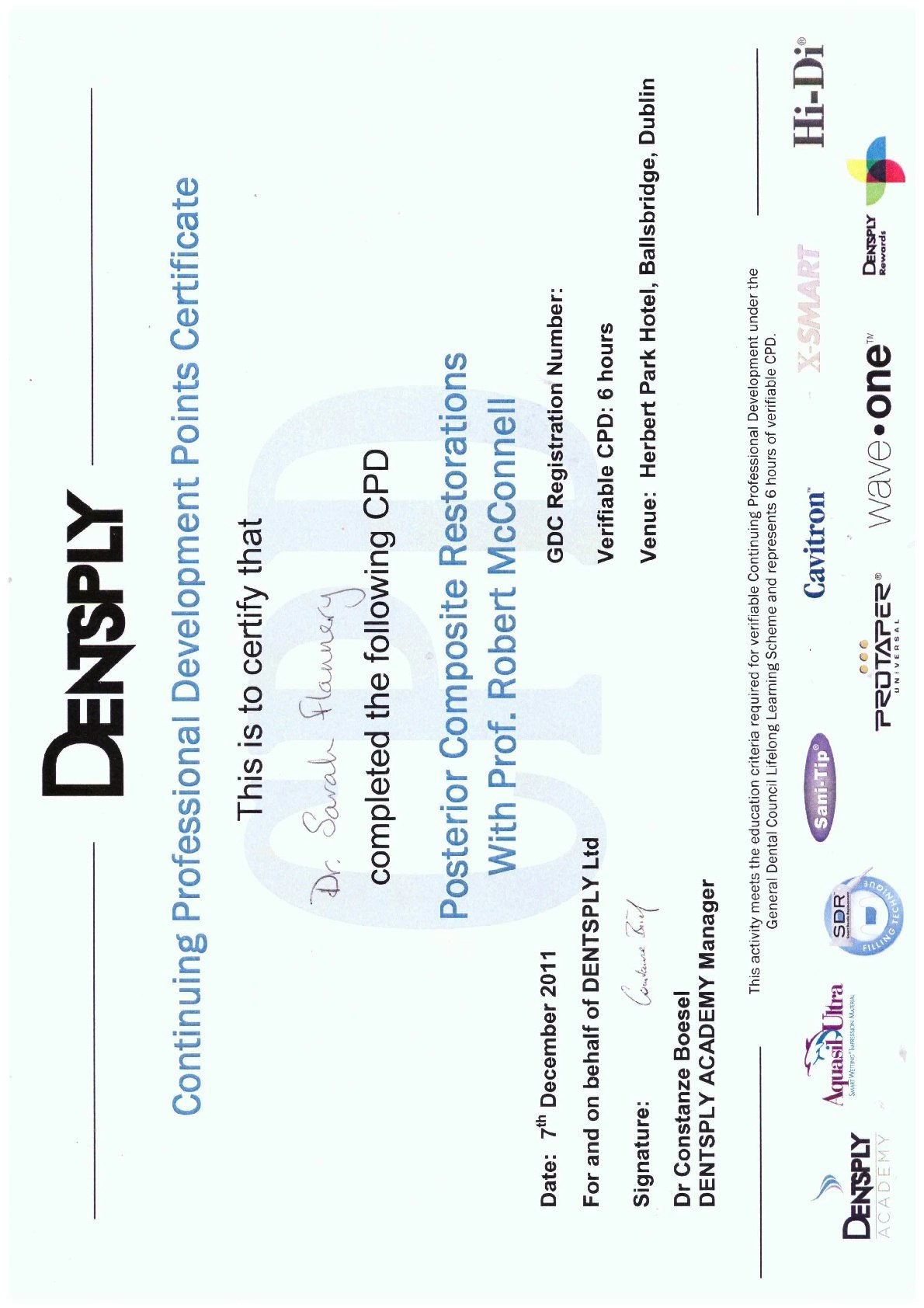 Dentsply Certificate