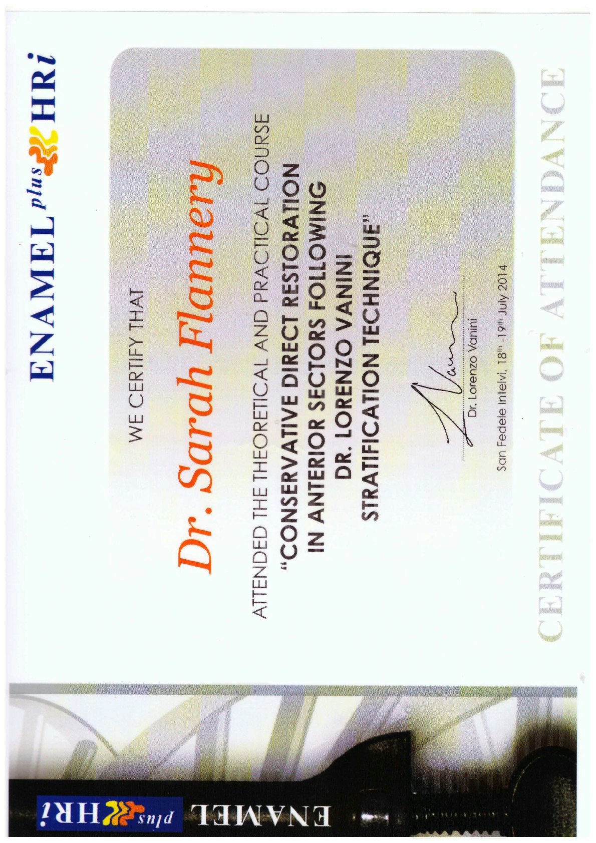 Enamel plus HRI Certificate